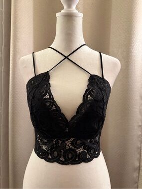Victoria's Secret Black Lace Longline Bralette with Crisscross Straps